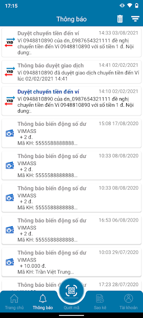 Screenshots Ví Vimass: Ứng dụng ví điện tử đa năng