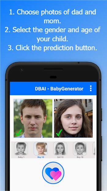Screenshots App BabyGenerator: Dự đoán khuôn mặt con của bạn