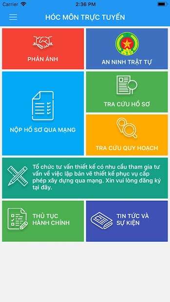 Screenshots App Hóc Môn Online: phản ánh đô thị, vệ sinh môi trường
