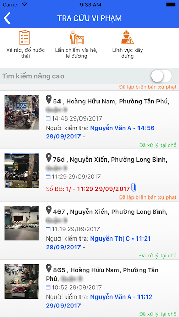 Screenshots App Hóc Môn Online: phản ánh đô thị, vệ sinh môi trường