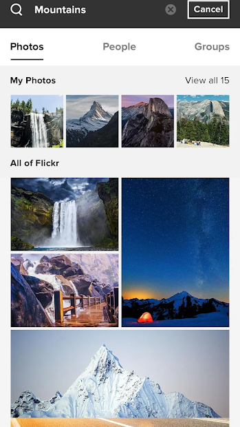 Screenshots Flickr - Ứng dụng tìm kiếm và lưu trữ hình ảnh chuyên nghiệp