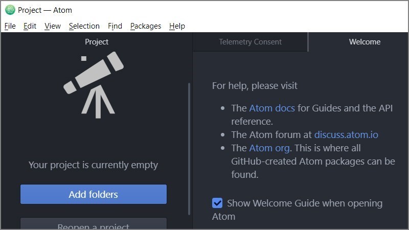 Screenshots Tải Atom Editor: Phần mềm soạn thảo code mã nguồn mở miễn phí