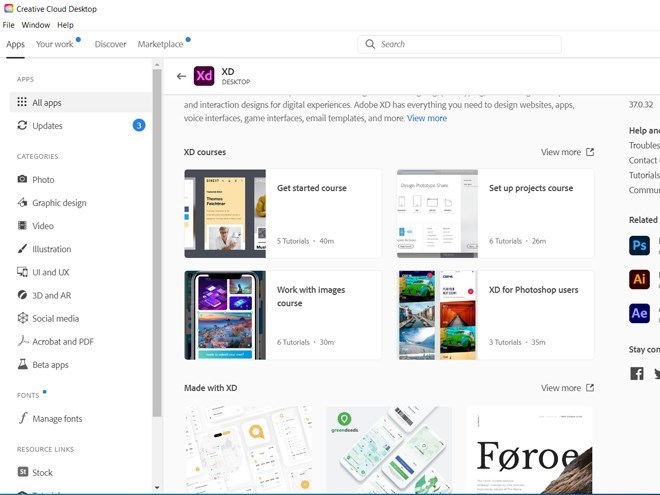 Screenshots Tải Adobe Creative Cloud: Phần mềm hỗ trợ quản lý và cài đặt ứng dụng