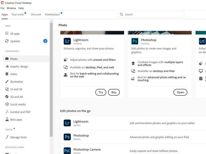 Screenshots Tải Adobe Creative Cloud: Phần mềm hỗ trợ quản lý và cài đặt ứng dụng
