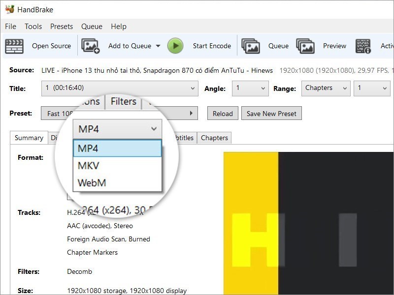 Screenshots Tải HandBrake: Phần mềm đổi đuôi, nén dung lượng video trên máy tính