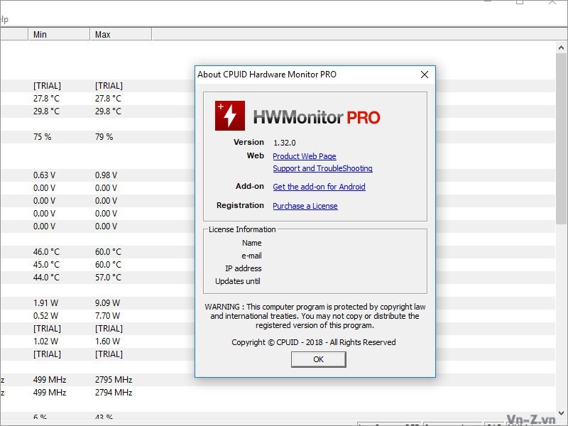 Screenshots HWMonitor PRO - Công cụ kiểm tra nhiệt độ máy tính, laptop