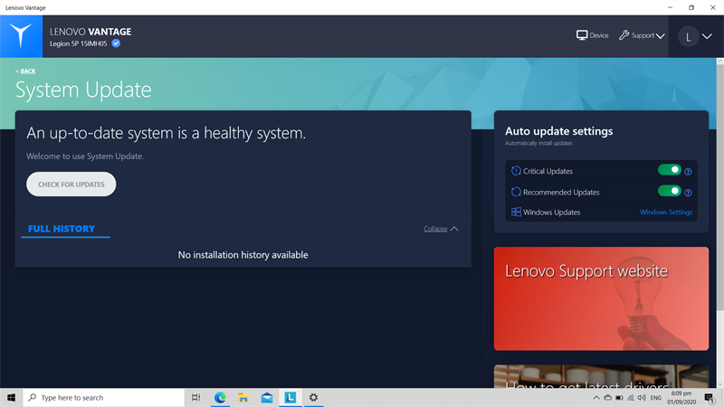 Screenshots Lenovo Vantage for Gaming: Tối ưu và cá nhân hóa cài đặt chơi game