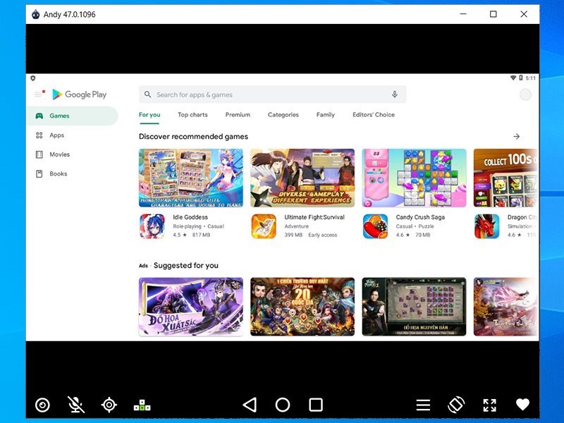 Screenshots Andy - Phần mềm giả lập Android trên PC