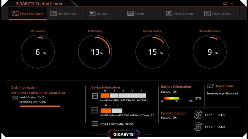 Screenshots Gigabyte Control Center - Phần mềm điều khiển hệ thống laptop Gigabyte