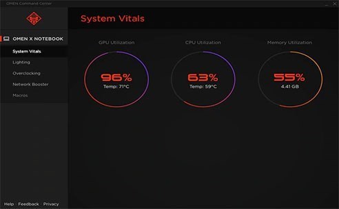 Screenshots OMEN Gaming Hub - Phần mềm giám sát hiệu suất thiết bị HP Omen