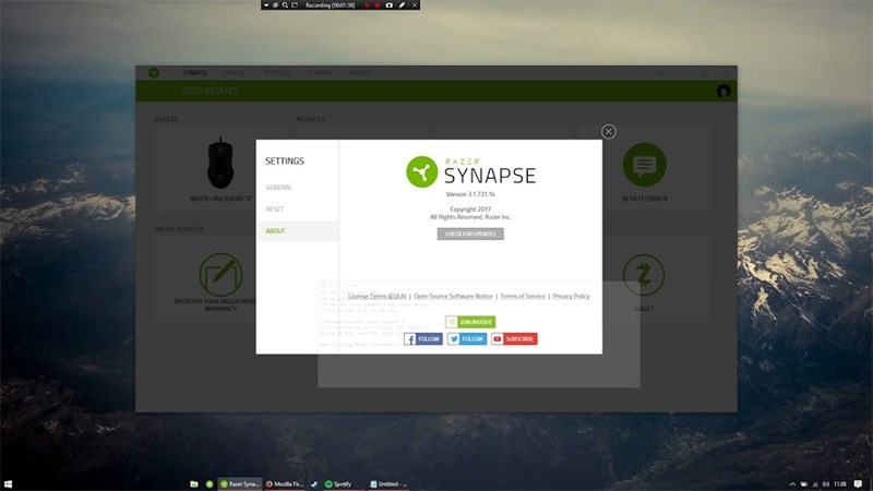 Screenshots Razer Synapse 3 - Phần mềm điều khiển, quản lý các thiết bị của Razer