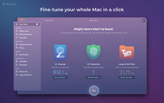 Screenshots CleanMyMac X -  Phần mềm dọn rác, gỡ cài đặt, tối ưu hệ thống trên Mac