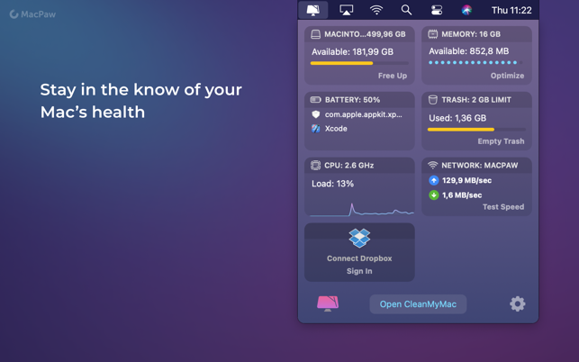 Screenshots CleanMyMac X -  Phần mềm dọn rác, gỡ cài đặt, tối ưu hệ thống trên Mac