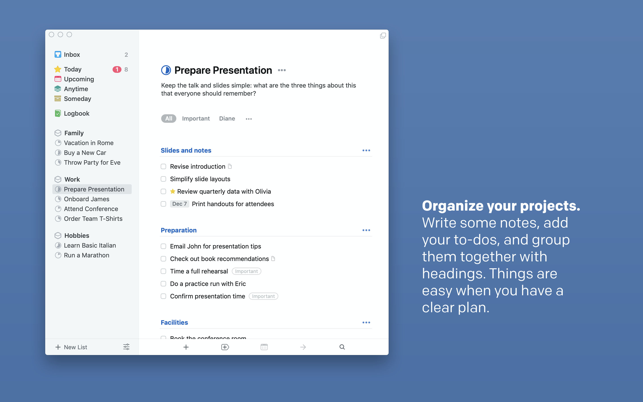 Screenshots Things 3 for Mac - Phần mềm ghi chú, quản lý công việc trên Mac