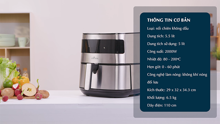 Thiết kế nồi chiên không dầu Crystal BF525