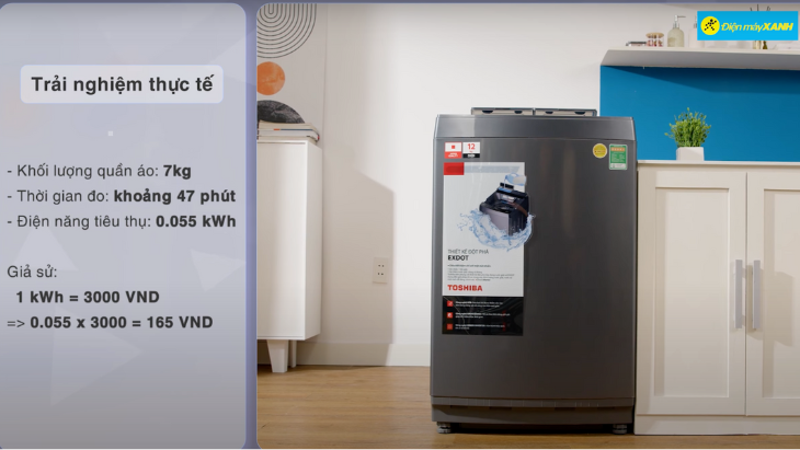 Máy giặt Toshiba Inverter 12 kg AW-DUM1300KV(MG) - Điện năng tiêu thụ Lượng điện năng tiêu thụ của sản phẩm