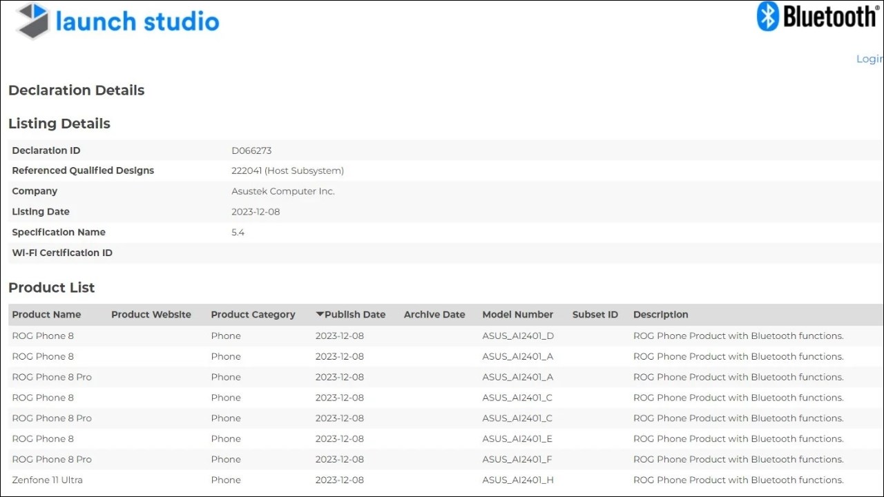 Thông tin liên quan tới ROG Phone 8 và Zenfone 11 trên Bluetooth SIG