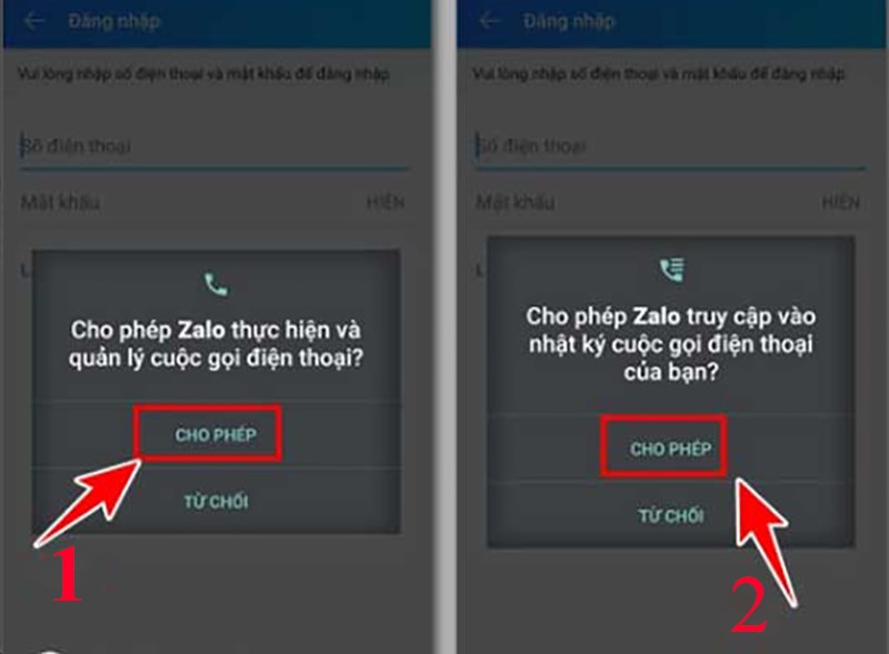 Cho phép Zalo thực hiện và quản lý cuộc gọi điện thoại