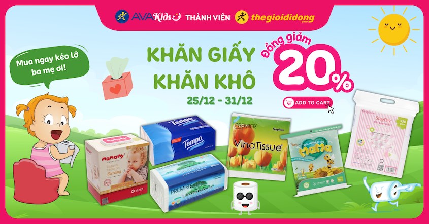 Tuần lễ giảm sốc: Khăn giấy - Khăn khô đồng giảm đến 20%