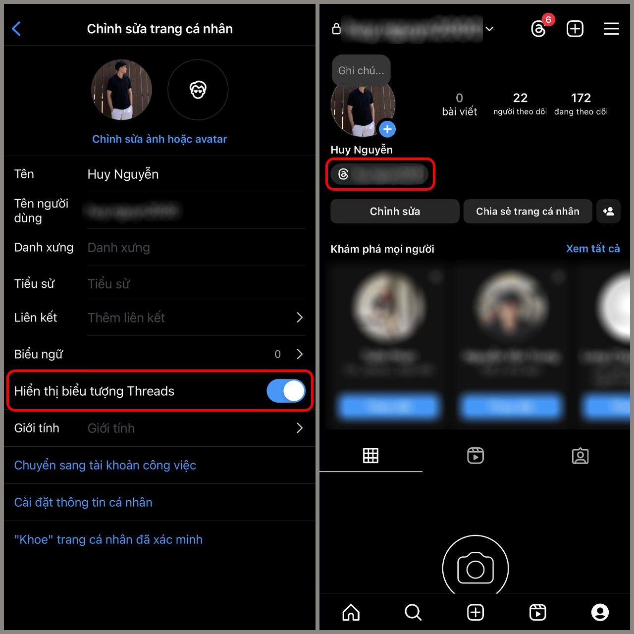 Cách hiện, ẩn tài khoản Threads trên Instagram