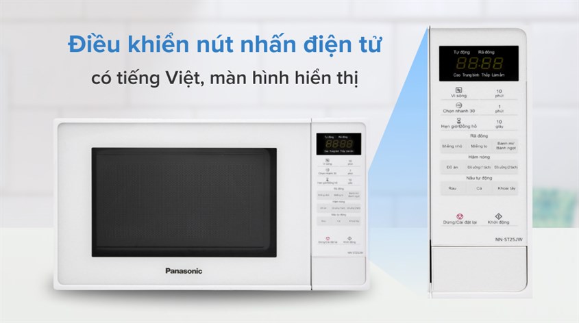 Bảng điều khiển nút nhấn có tiếng Việt trên lò vi sóng Panasonic NN-ST25JWYUE 20 lít