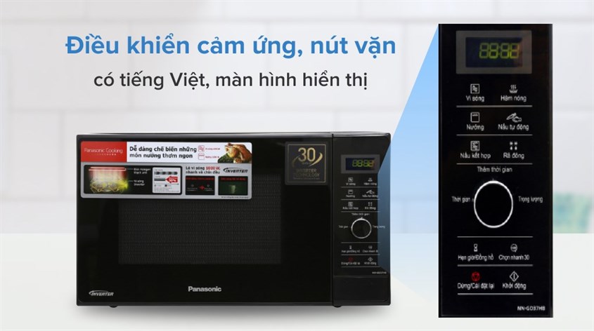 Điều khiển nút vặn và cảm ứng trên lò vi sóng có nướng inverter Panasonic NN-GD37HBYUE 23 lít 