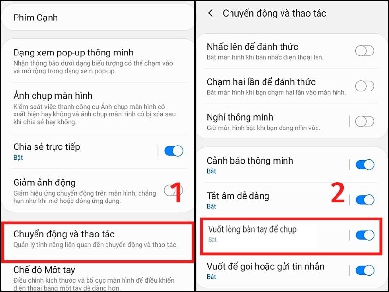 Chọn Chuyển động và cử chỉ