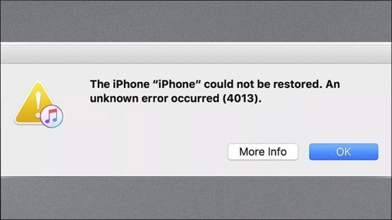 M&agrave;n h&igrave;nh ch&iacute;nh của thiết bị sẽ hiển thị th&ocirc;ng b&aacute;o: &ldquo;iPhone Error 4013&rdquo;