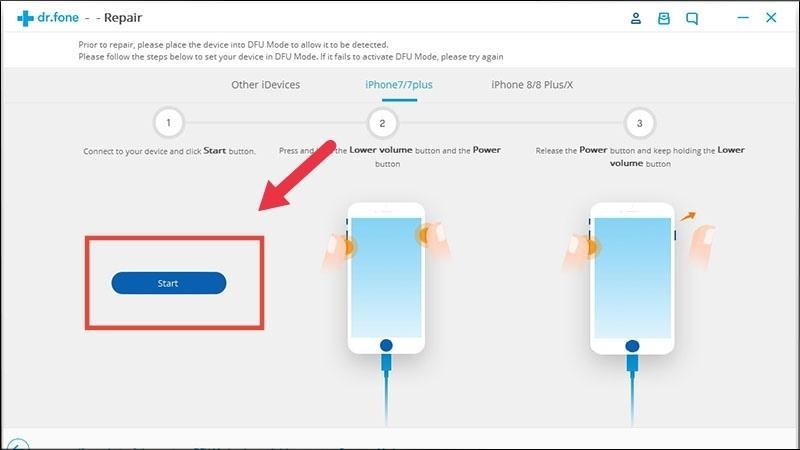Nhấn chọn Start để l&agrave;m theo hướng dẫn của Dr. Fone 