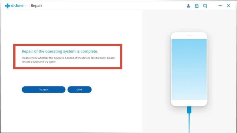 Chờ đến khi xuất hiện th&ocirc;ng b&aacute;o &ldquo;Repair of the operating system is complete&rdquo;