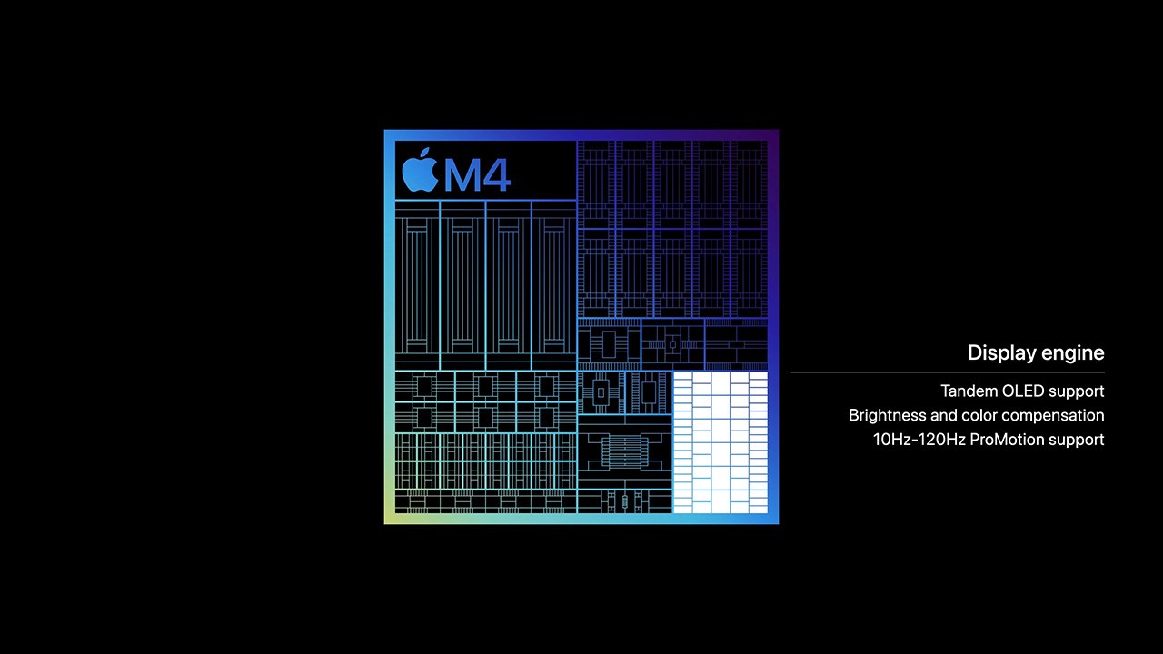 Display Engine mới trên chip M4 giúp mang lại độ sáng cũng như màu sắc chính xác nhất