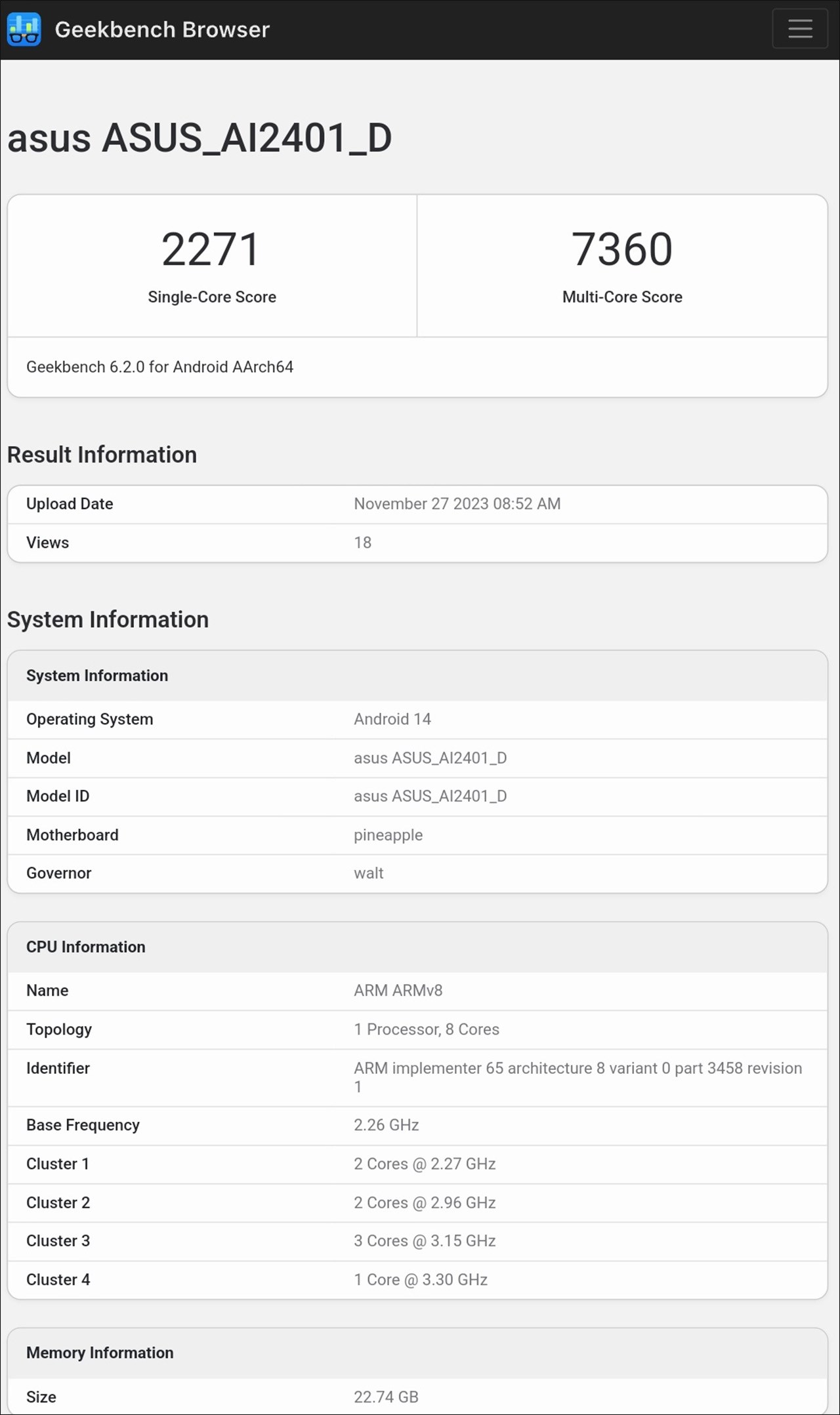 Điểm Geekbench còn lại của sản phẩm ROG Phone 8