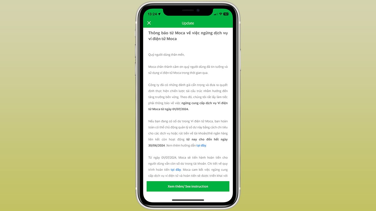 Thông báo chính thức của Grab về việc ngừng cung cấp dịch vụ ví điện tử Moca