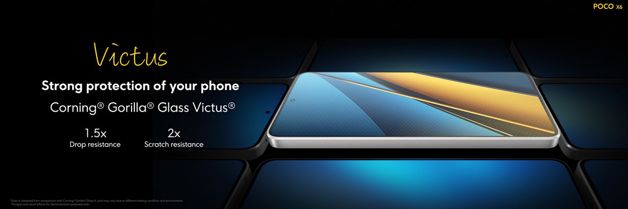 Màn hình POCO X6 series được bảo vệ chắc chắn bởi kính Gorilla Glass Victus