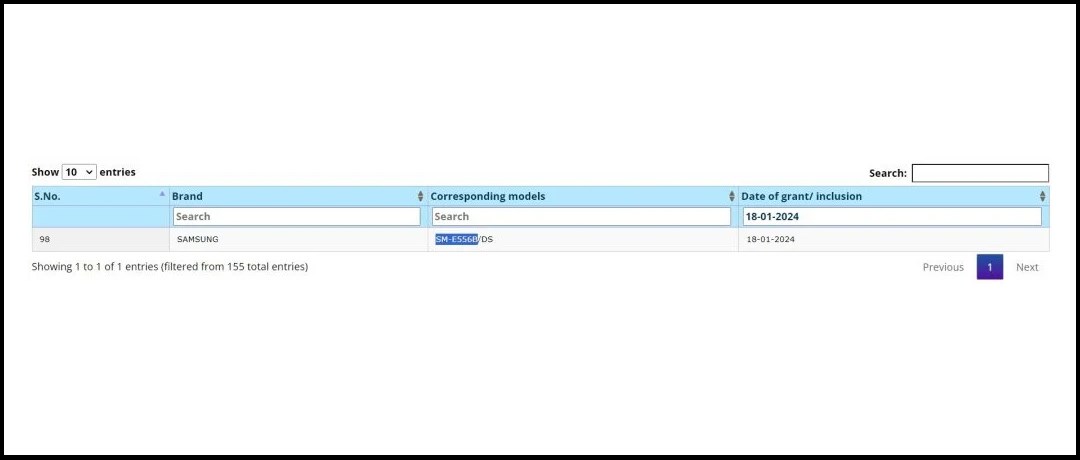 Chứng nhận Galaxy F55 5G (mã hiệu SM-E556B) trên trang của BIS
