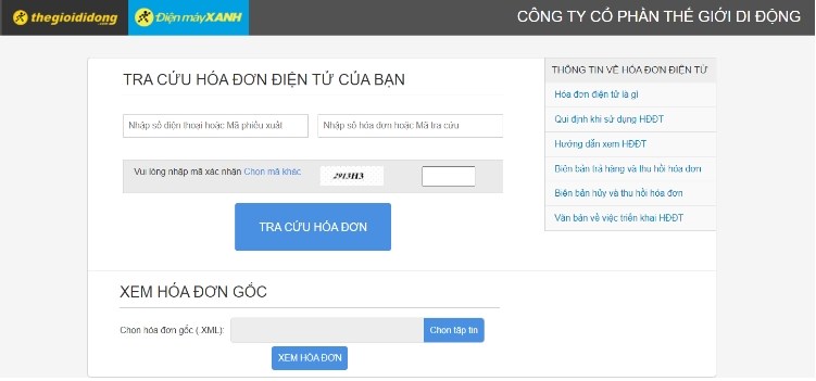 Tra cứu h&oacute;a đơn điện tử bước 1