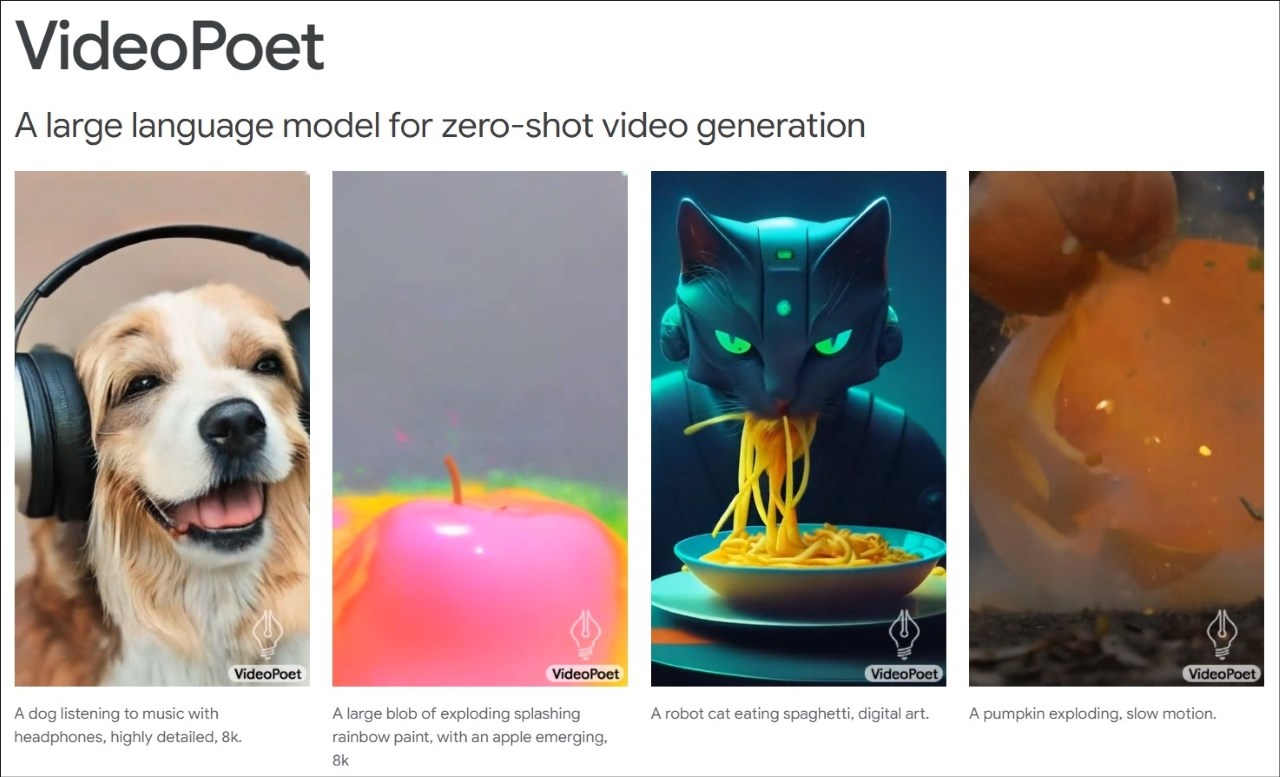 VideoPoet có thể tạo nhiều kiểu video với độ nhầm lẫn ở mức ít