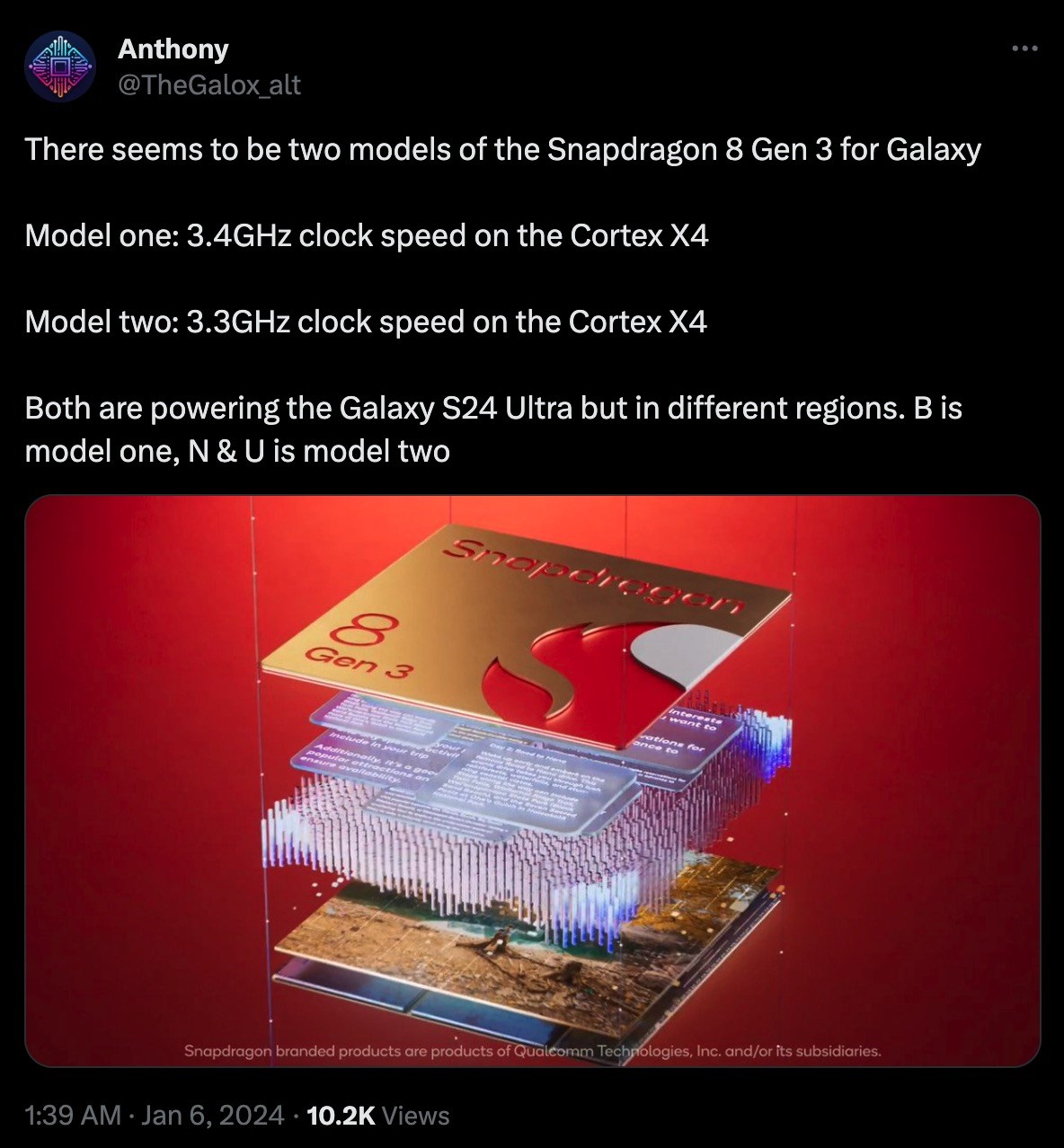 Tốc độ xử lý tối đa của Snapdragon 8 Gen 3 for Galaxy sẽ tuỳ thuộc vào thị trường