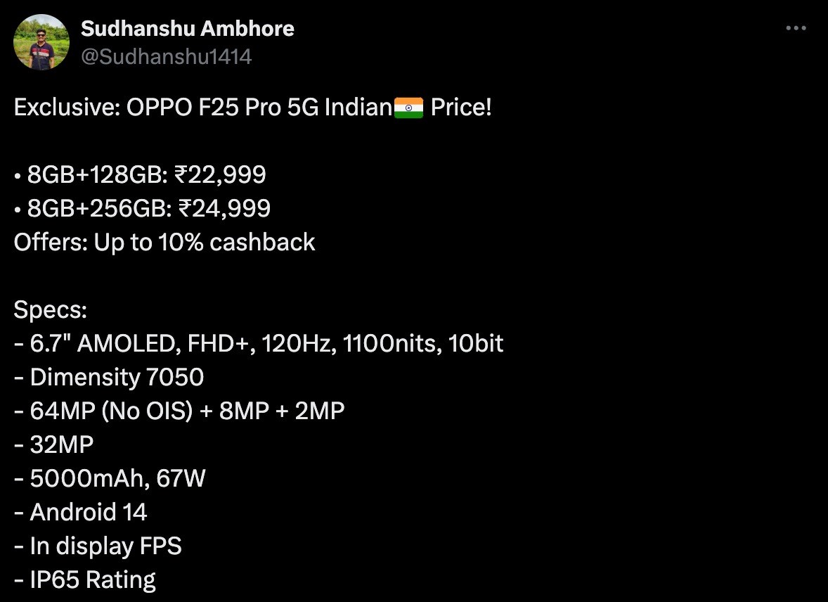 Leaker chia sẻ các thông số kỹ thuật đáng chú ý nhất của OPPO F25 Pro