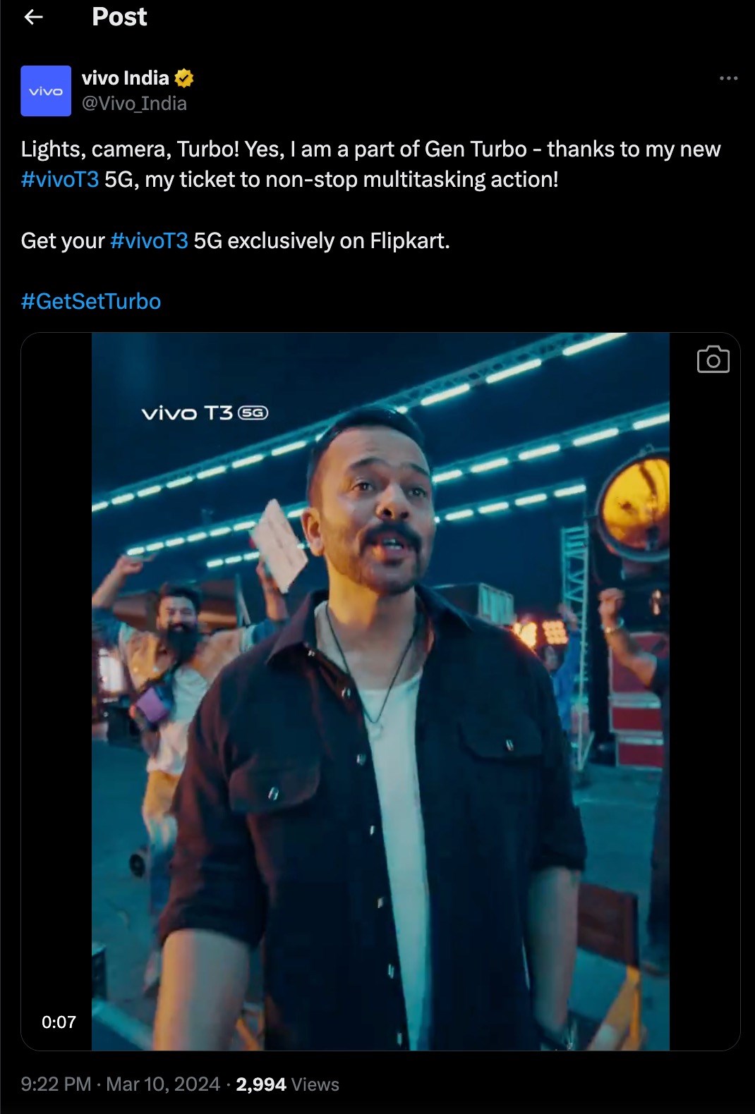 Bài đăng của hãng xác nhận ra mắt Vivo T3 tại Ấn Độ Bài đăng của hãng xác nhận ra mắt Vivo T3 tại Ấn Độ