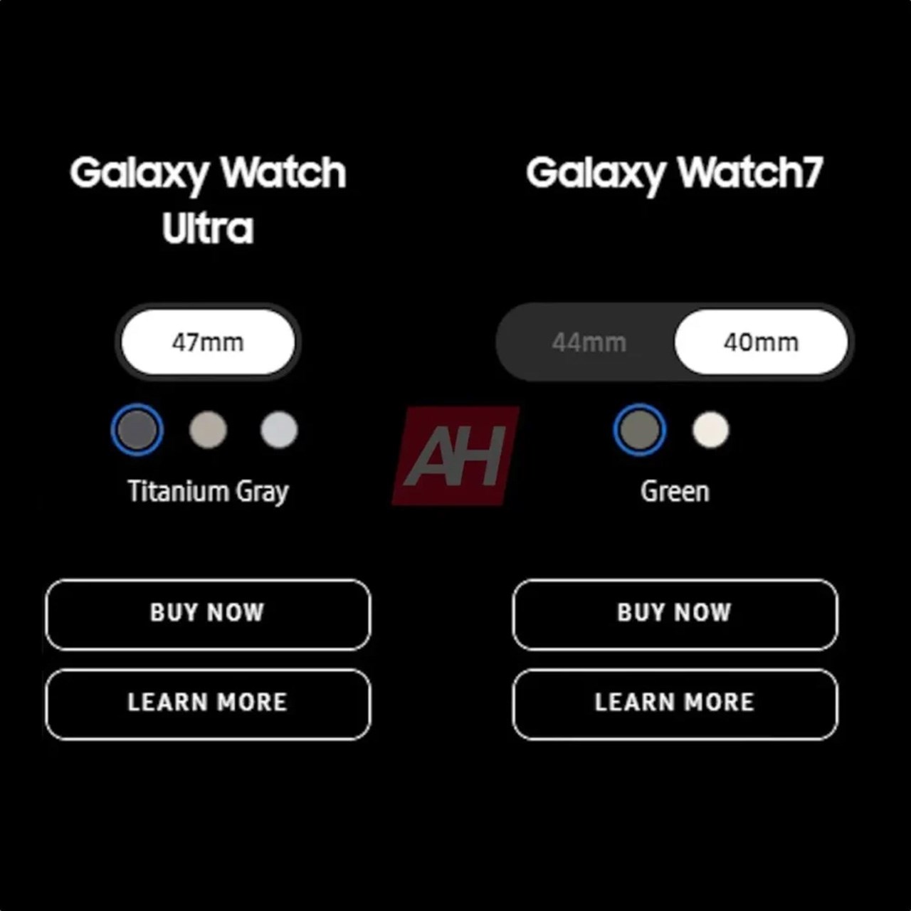 Các tùy chọn màu sắc và kích thước trên Galaxy Watch7 và Watch7 Ultra