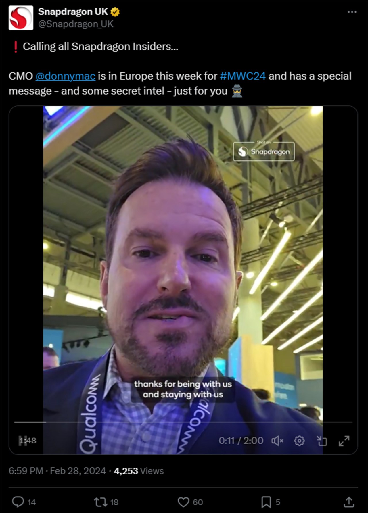 Bài viết được đăng tải bởi CMO của Qualcomm trên nền tảng X/Twitter