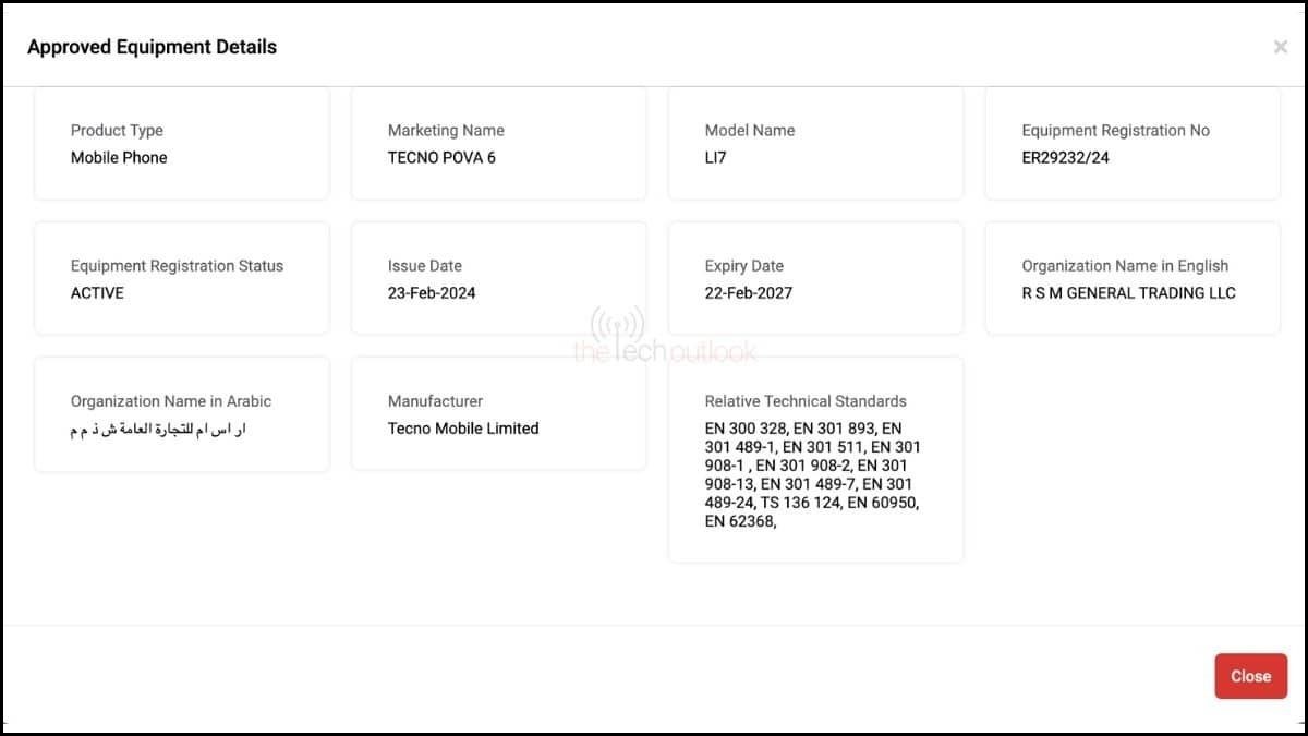 Tecno Pova 6 đã được phát hiện trên nhiều chứng nhận