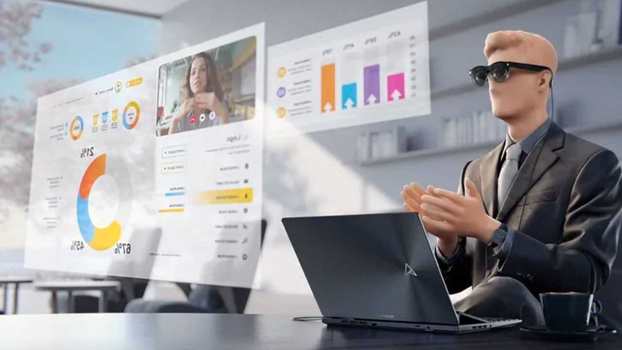 ASUS AirVision M1 có khả năng chiếu màn hình điện thoại hoặc máy tính lên không gian ảo lớn hơn (Ảnh: ASUS)