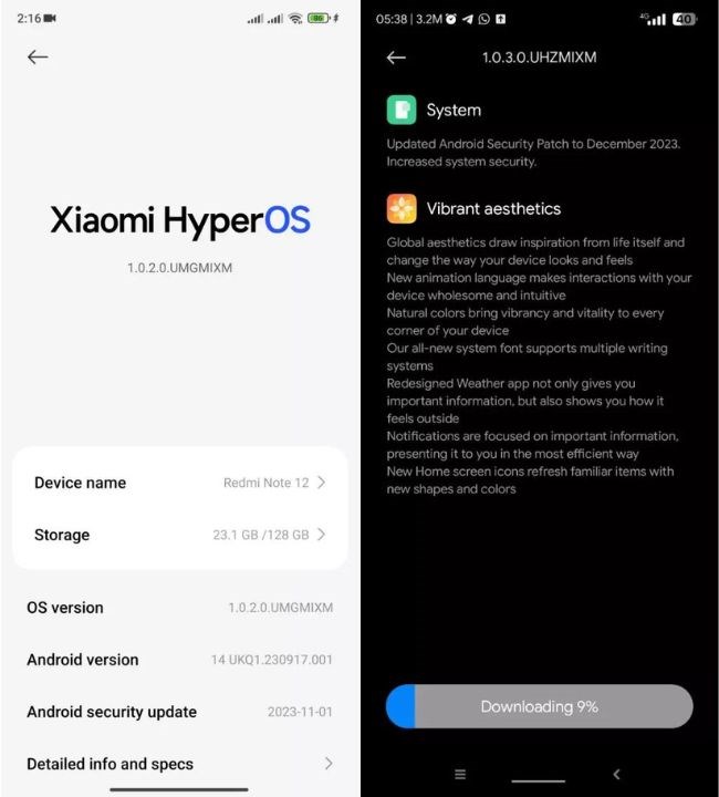 Phiên bản cập nhật HyperOS cho Redmi Note 12 và Redmi Note 12S