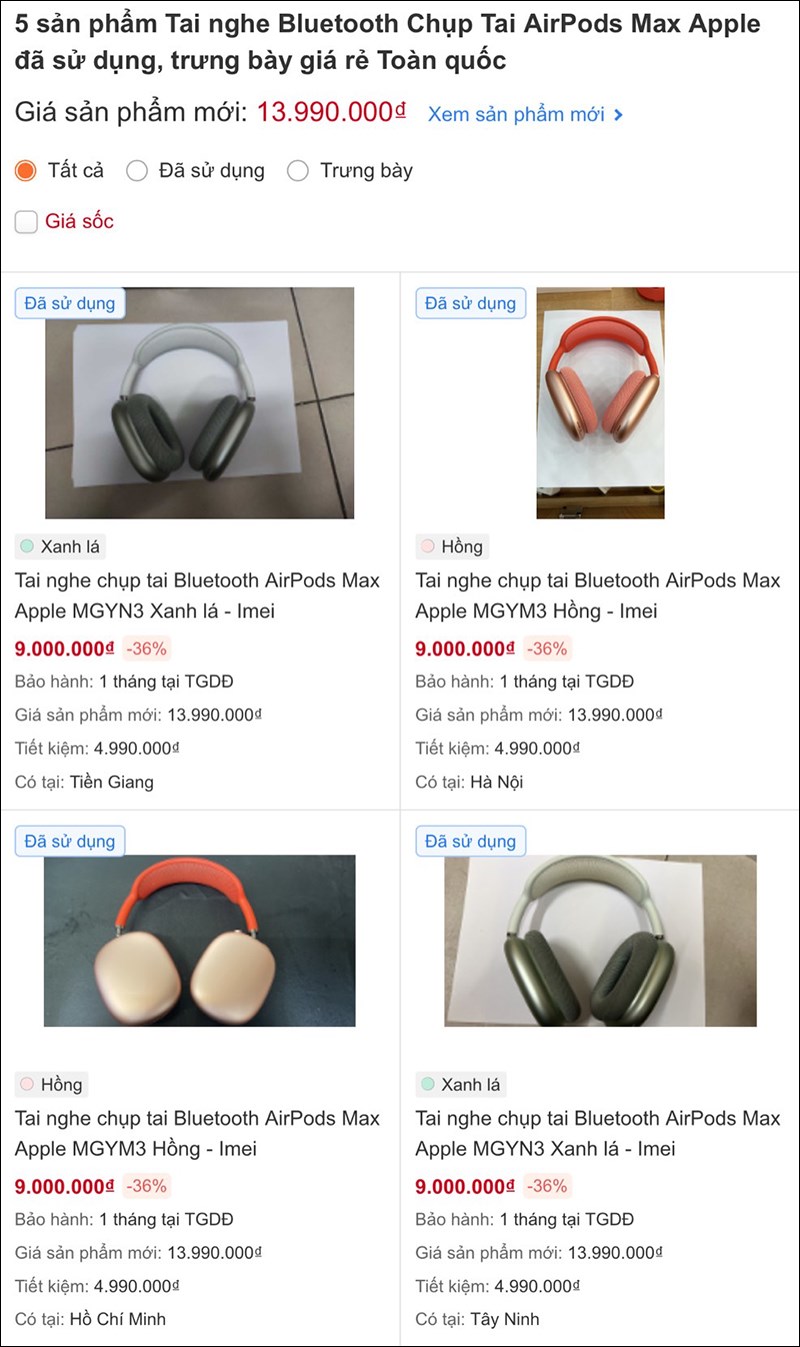 AirPods Max đã sử dụng chỉ còn từ 9 triệu, tiết kiệm đến 4.99 triệu AirPods Max đã sử dụng chỉ còn từ 9 triệu, tiết kiệm đến 4.99 triệu