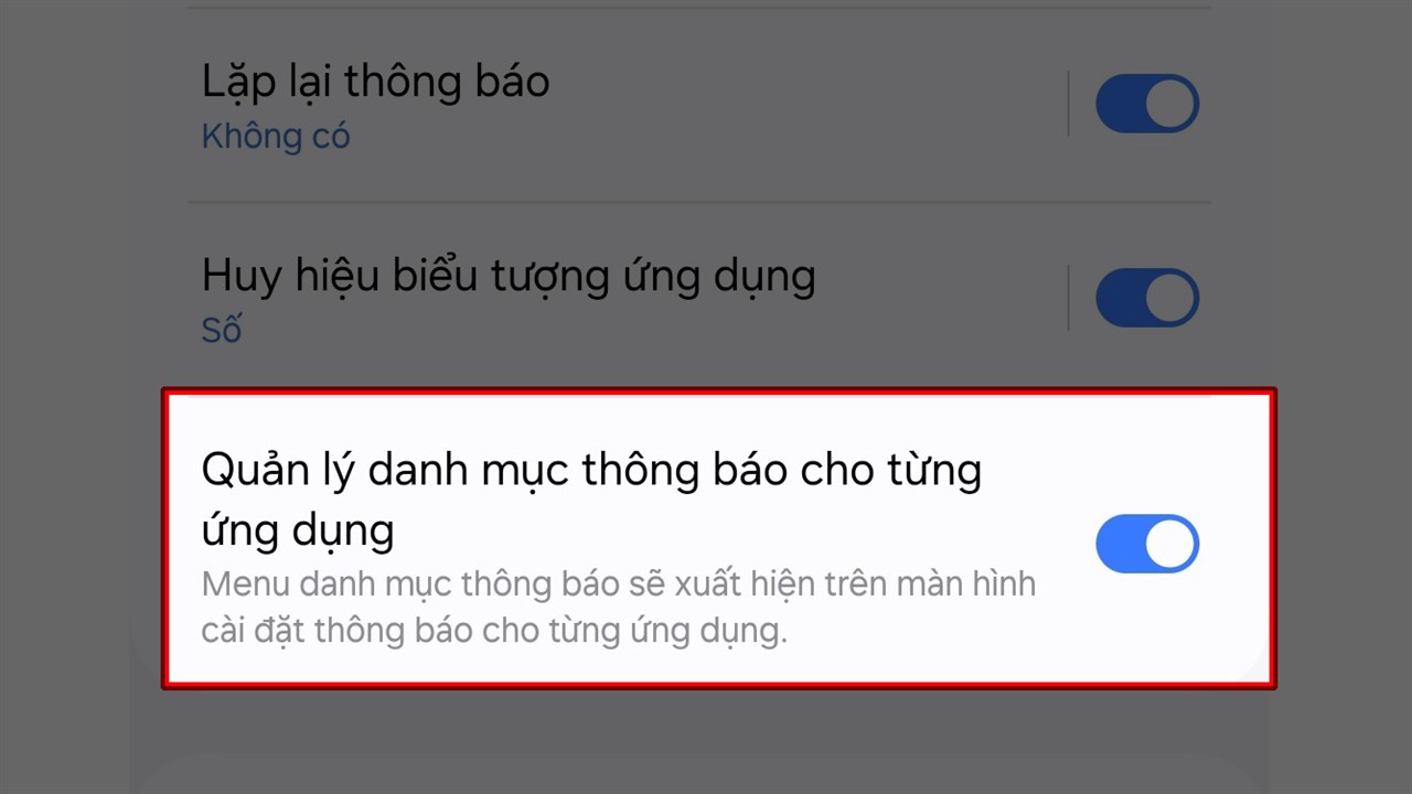 Bật tính năng quản lý thông báo theo danh mục trên Samsung