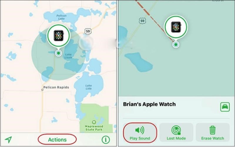 Sử dụng chức năng Ph&aacute;t &acirc;m thanh (Play Sound) để t&igrave;m kiếm Apple Watch