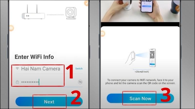 Chọn t&ecirc;n v&agrave; nhập mật khẩu wifi > Chọn Next > Chọn Scan Now