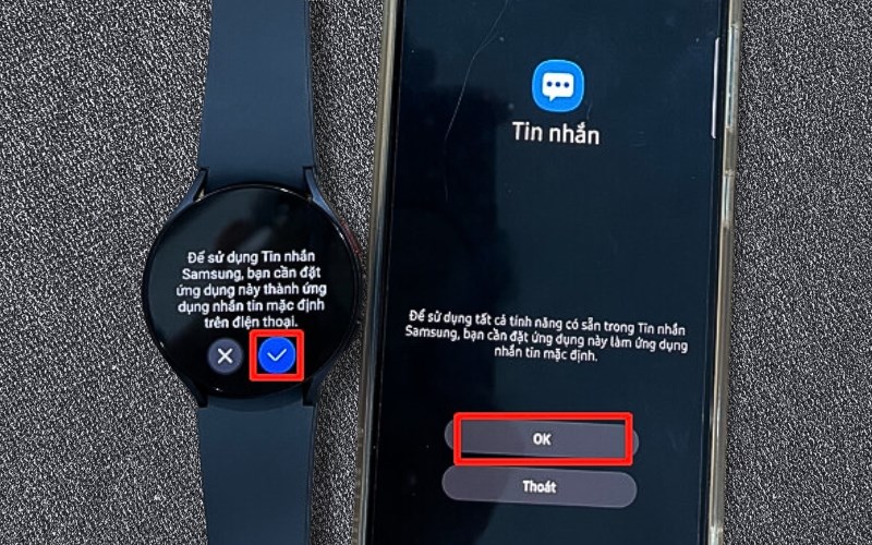 Chọn dấu Tick tr&ecirc;n đồng hồ v&agrave; bấm chọn OK tr&ecirc;n điện thoại